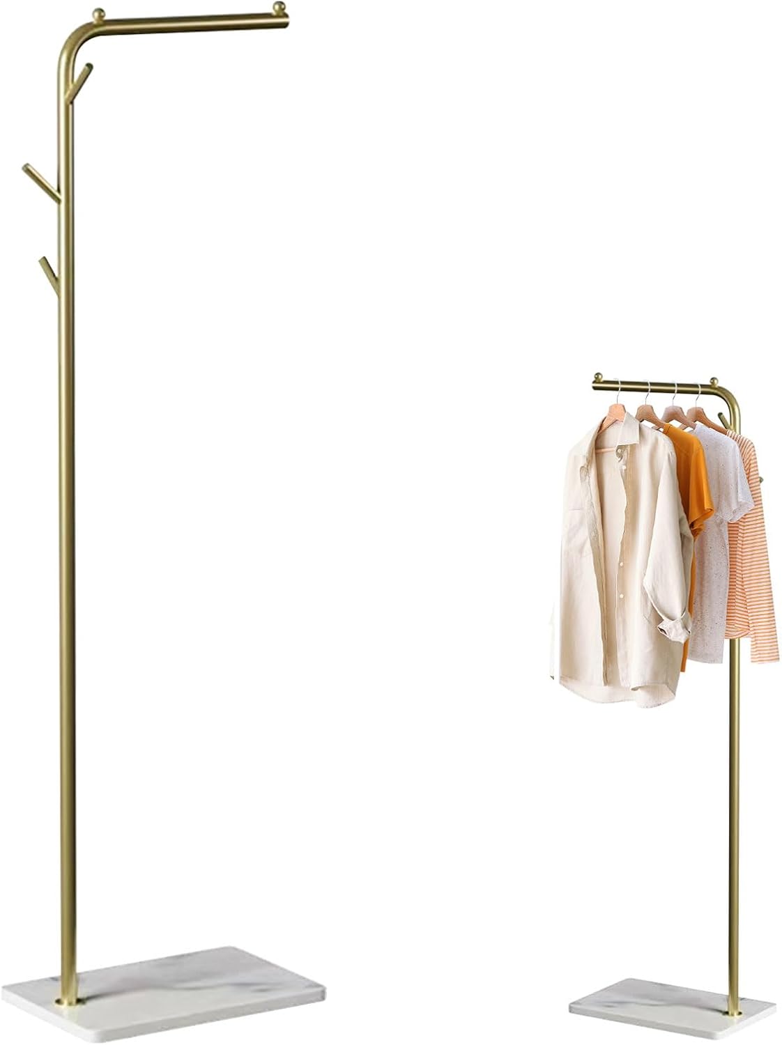 TBTFW Gold Coat Rack, L shaped Coat Hanger Stand with 3 Hooks and Thickened Base, Freestanding Coat Rack used for Hanging Clothes, Hats, Handbags, Scarves (67in)