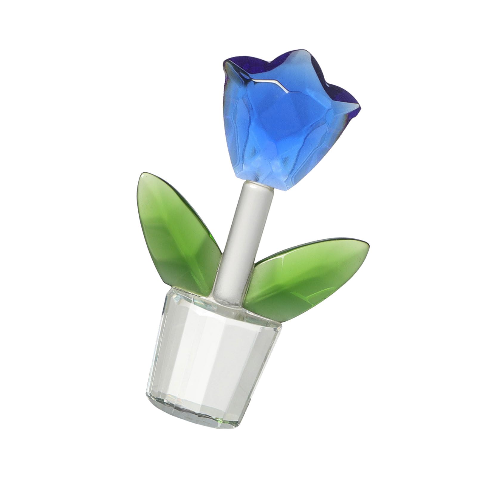 Qcbuegof Blue Miniature Crystal Tulips Flower Figurine Glass Ornament For Wedding And Anniversary Home Office Desktop Decoration
