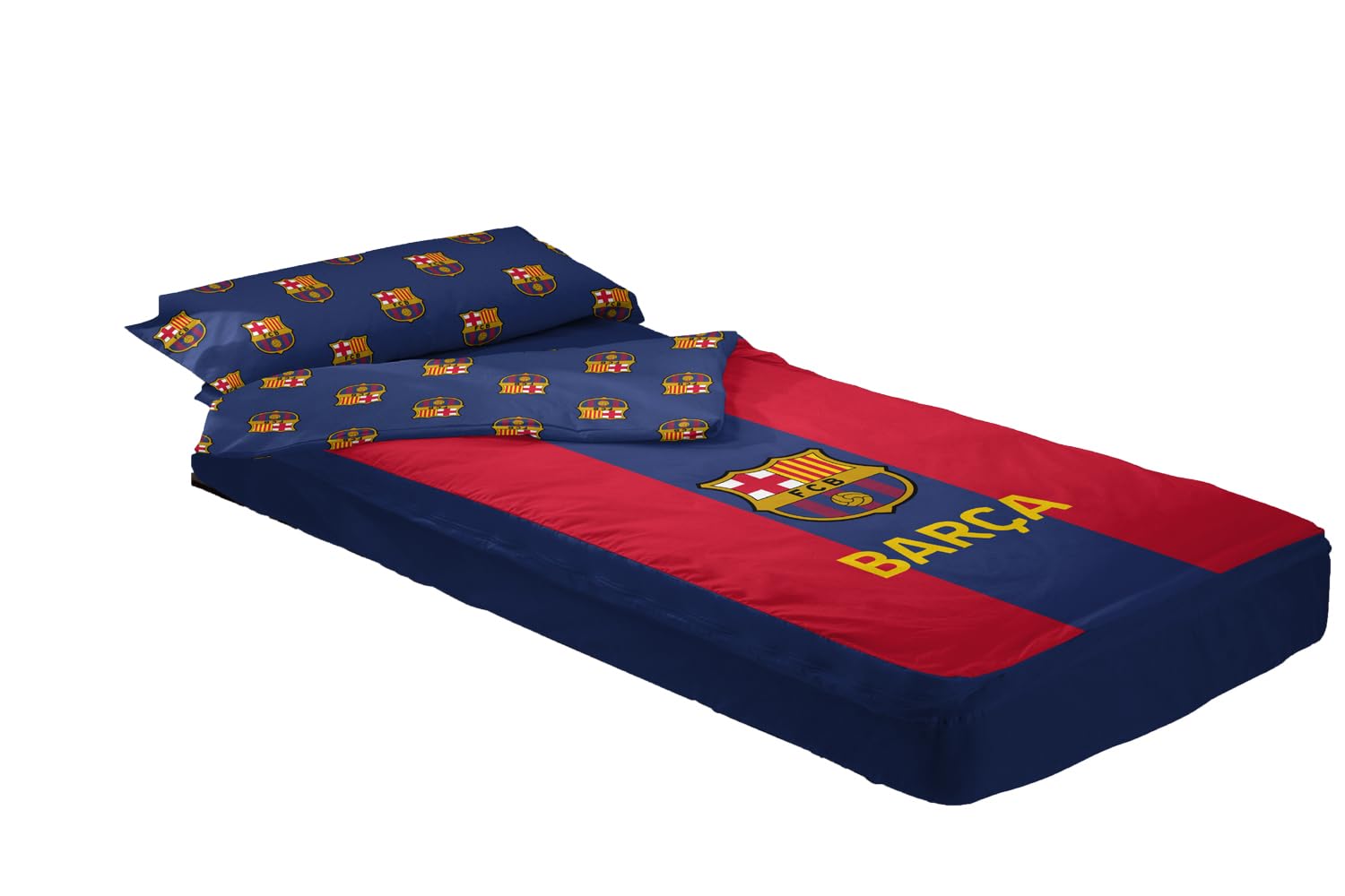 FC Barcelona Printed Sleeping Bag with Zip and Fitted Sheet, Official Licensed by Montse Interiors (FC Barcelona, for Bed 90 x 190/200)