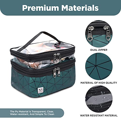 Image of NFI essentials Transparent Makeup Bags Double Layer Travel Cosmetic Cases Make up Organizer Toiletry Bag with 2 Zipper for Women & Girl (Green)