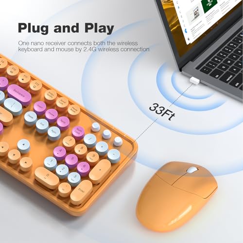 MOFII Wireless Keyboard and Mouse Combo, Orange Retro Keyboard with Round Keycaps, 2.4GHz Dropout-Free Connection, Cute  - Additional View