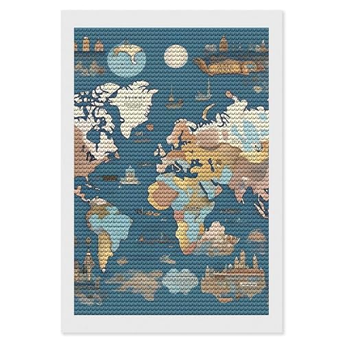Peinture diamant motif carte du monde DIY broderie mosaïque strass art décoration murale