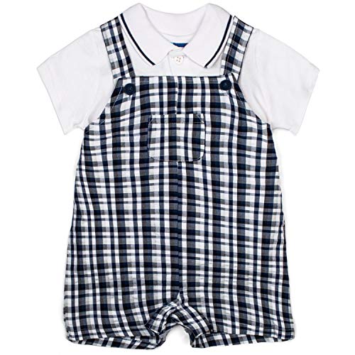 Good Lad Newborn/Infant Boys Blue and White Seersucker Plaid Shortall Set (12 Months)