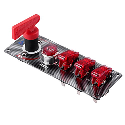Auto Racing Car Ignition Switch Carbon Fiber Surface Panel 5 In 1 Engine Start Push Button Carbon Fiber Toggle Switches 12V Led Panel For Racing Sport Competitive Car #TOP1
