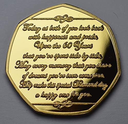 The Commemorative Coin Company Pair of 60TH DIAMOND WEDDING ANNIVERSARY Silver & 24ct Gold Commemoratives in Display/Presentation Stand. Gift/Present 60 Years Together