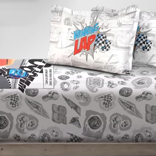 Image of Sassoon Disney Pixar Cars (Lap) Digital Printed, Cotton Single Bedsheet, 300 TC, 1 Pillow Cover, Fade Resistant, Bedsheet for Kid's Bedroom, (1.50m X 2.35m)