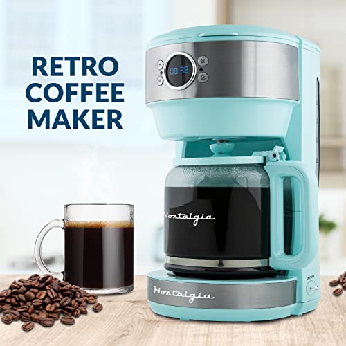 Nostalgia Retro Coffee Maker, 12 Cup, Vintage Coffee Machine With Adjustable Timer, Warm Function, Anti Drip, Glass Carafe Included, Aqua #TOP1