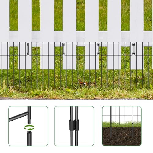 LIANTRAL 10 Stück Tier Barriere Zaun, Dekorativer Gartenzaun, rostfreier Metalldraht, Kein Graben-Zaun Patio-Grenze Tierzaun für Hunde Kaninchen im Freien Patio, 43 cm H x 3.3 m Gesamtlänge
