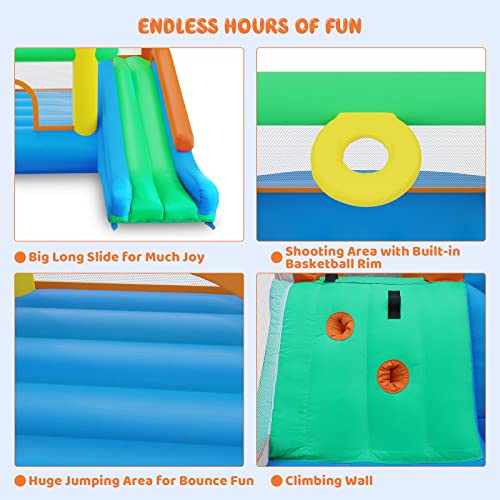 Amictoy Bounce House with Blower, 2023 Upgraded Inflatable Bounce House for Kids 5-12, Bouncy Castle with 7ft Long Slide, Bouncing Area for Outdoor Indoors, Safety Certified