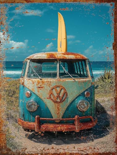 Plaque déco Ancien Combi Volkswagen en Aluminium Vintage rétro 15x20cm