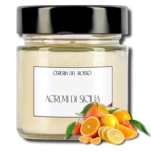 CERERIA DEL ROSSO Candela Profumata Cera di Soia 100% Naturale Aromaterapia Profumo Intenso Fino a 40 ore Idea Regalo Occasione Made in Italy Varie Fragranze (Agrumi di Sicilia)