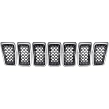 Compatible with 2019-2021 Jeep Cherokee 7pcs Front Grille Inserts Black Honeycomb Mesh Chrome Trim Cover, Matte Black Mesh + Chrome Trim