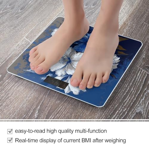 Báscula digital para baño con flores azules y blancas miniatura 5