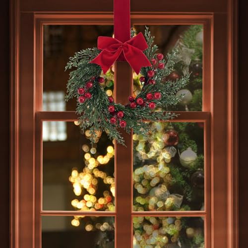 11.8 Inches Red Berry Christmas Wreath with Bow for Window Wall Door Decor - image 5