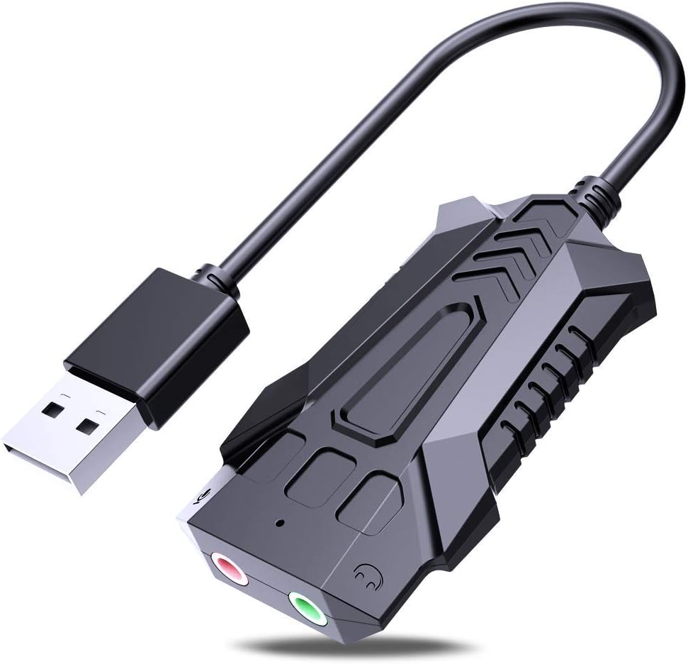 USB Sound Card Audio Adapter External Stereo Sound Adapter with 3.5mm Headphone and Microphone Jack for Windows, Mac, Linux, PC, Laptops, Desktops, PS4