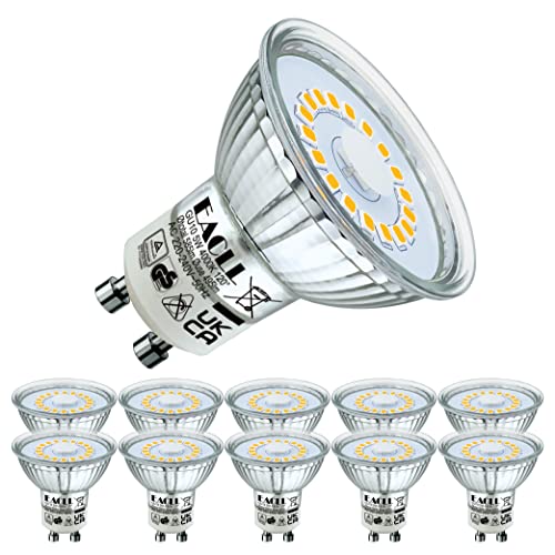 EACLL Bombillas LED GU10 Blanco Neutro 5W Reemplaza 65W Halógena, Pack de 10, Focos Sin Parpadeo AC 230V, 4000K 495 Lúmenes 120 ° Spotlight, Lámpara Reflectora no Regulable