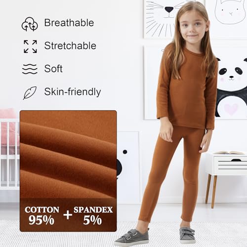 Silkfly 3 Set Kids Cotton Thermal Underwear Soft Cotton Boys Girls Winter Long Underwear Toddler Base Layer Top Bottom3