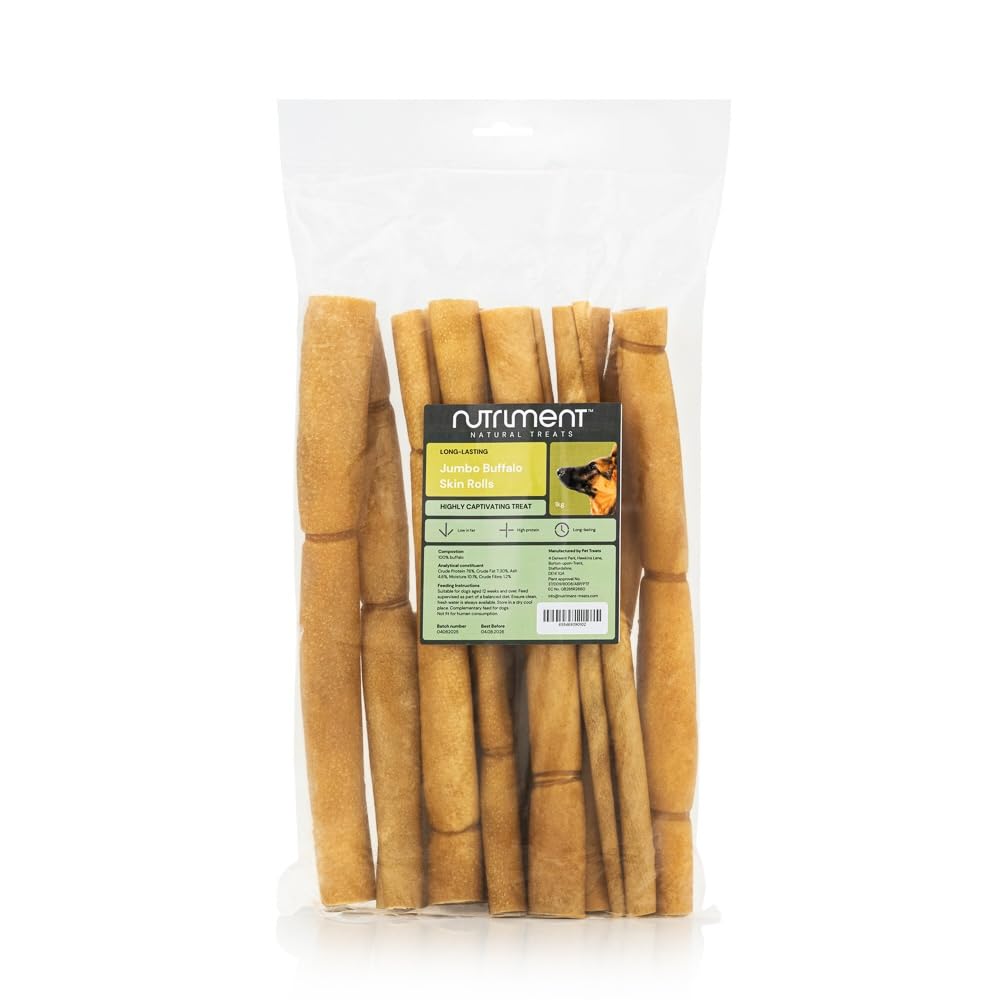 Natural Treats Jumbo Buffalo Skin Rolls for Dogs (1kg) Hypoallergenic Long Lasting High Protein Dental Chews