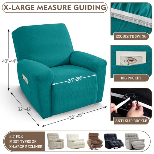 Image of ZNSAYOTX 100% Waterproof Recliner Chair Covers, 3-Piece Stretch Fit Recliner Slipcovers with Buckle & Elastic Band for Lazy Boy, Stay in Place, Soft Plaid Jacquard Protector (X-Large, Peacock Teal)