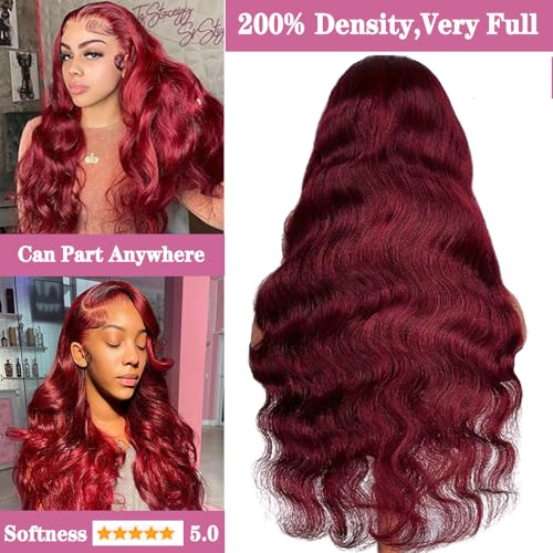 Image of JTMMP 18 Inch 99J Burgundy Lace Front Wigs Human Hair 13x6 Body Wave Lace Front Wigs Human Hair Pre Plucked 99j Burgundy Red Wine Glueless Wigs for Women