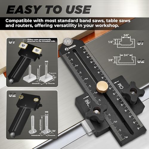 Saker Thin Rip Jig Table Saw Jig Guide, Making Repetitive Narrow Strip Cuts, Fit for 3/4" x 3/8" Slots, for Table Saw Band Saw Router Table Black
