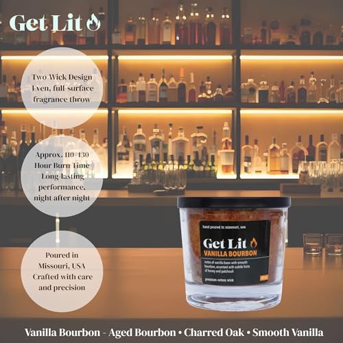 Image of Get Lit | Vanilla Bourbon | 16 oz Double-Wick Scented Candle | Hand-Poured in Missouri, USA | Smooth Vanilla & Aged Bourbon Fragrance