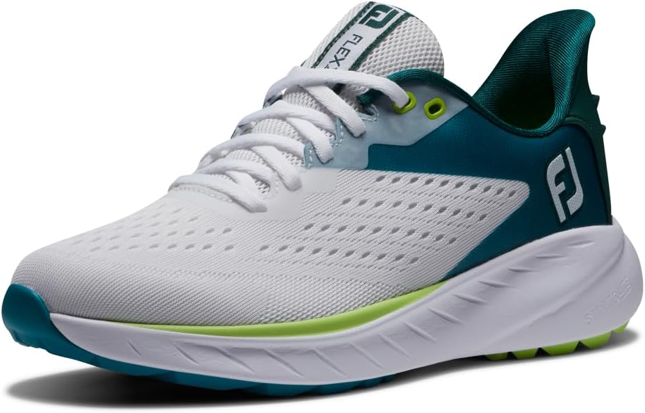 FootJoy Women's FJ Flex XP Golf Shoe, White/Teal, 8 Wide