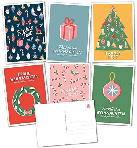 FRUITPRINTS 12x Weihnachts-Postkarten I Motiv: Bunte Weihnachtspost I Partielle Lackierung I Postkarte A6 I Fröhliche Weihnachtskarten Cover