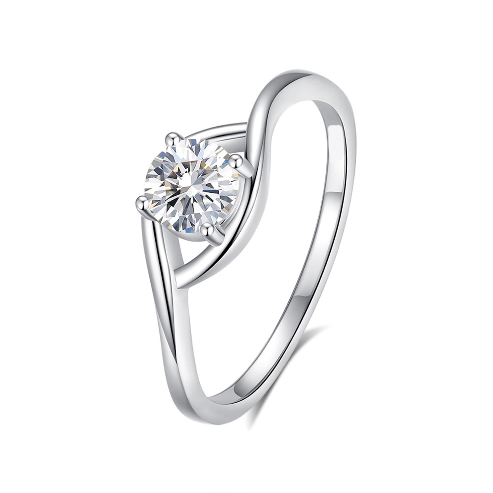 Anillo de compromiso para mujer, oro blanco de 9 K/14 K/18 K, platino 950, 5 x 5 mm, moissanita, blanco, 0,5 ct