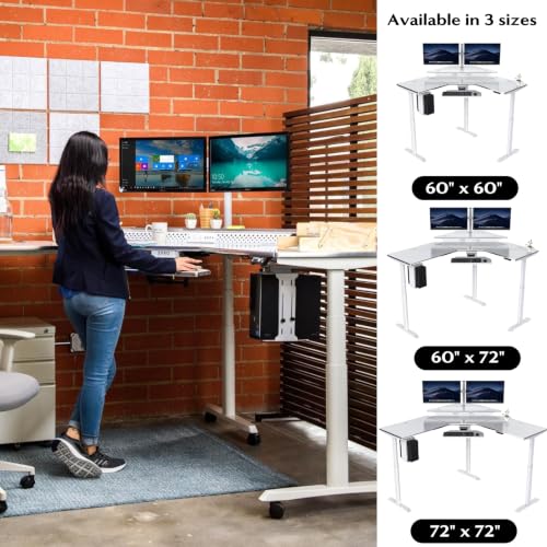 Image of VERSADESK 60 inch x 72 inch Electric L-Shaped Corner Standing Desk, Commercial Grade Height Adjustable Sit Stand Workstation, Ergonomic Computer Desk for Home Office, White Frame, White Surface