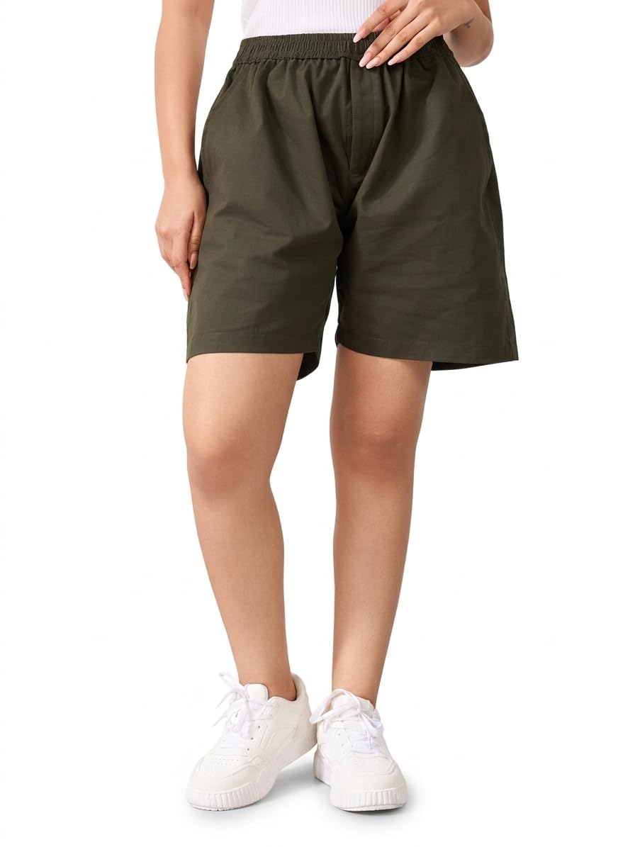 Women's Casual High Waisted Shorts Summer Comfy Elastic Waist Pull On Cotton Lounge Shorts with Pockets-picture-12