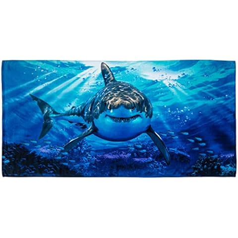 Dawhud Direct Looming Shark Beach Towel for Kids, Girls, Boys, Men, Women, Great White Shark Bath Towel Print 30" x 60" Pool Towel Super Soft Plush Cotton Great White Shark Towel Cover