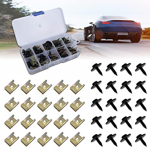 SPDYCESS 20PCS Clips à Vis et Écrous, Écrous et Boulons pour Auto Clips de Fixation Voiture en Métal de Type U Assortiment Vis et Ecrou Cage pour Garde Boue de Voiture Vis Carrosserie Voiture