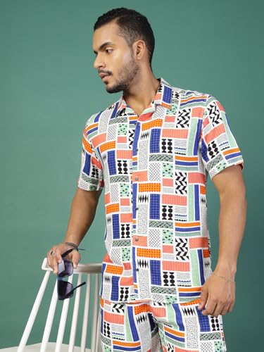 Image of Rigo Printed Co-Ord Set for Men's | Casual Shirt & Shorts Night Suit Set | Lounge-wear Nightdress Pajama Set for Men's | Night Wear, Beach Wear, Vacation Wear Outfit
