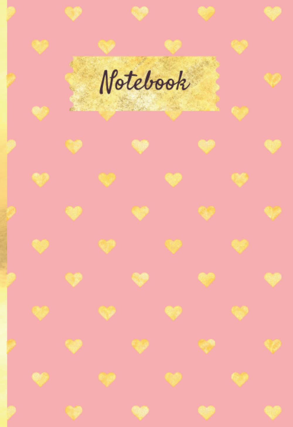 Notebook: Pink and gold hearts notebook/journal with golden egde, size 5.7x8.3 inches(A5), soft cover with glossy finish, 120 blank lined notebook for journaling, for school