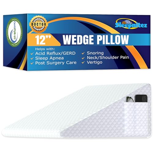 Sleepnitez 12" Bed Wedge Pillow for Sleeping After Surgery, Back