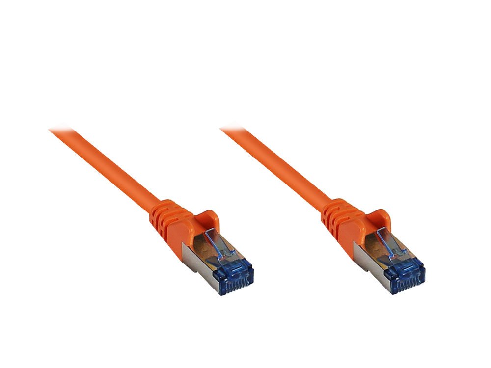 Good Connections Cat.6A Ethernet LAN Patchkabel mit Rastnasenschutz RNS, S/FTP, PiMF, halogenfrei, 500MHz, OFC, 10-Gigabit-fähig (10/100/1000/10000-Base-T Ethernet Netzwerke) - z.B. für Patchpanel, Switch, Router, Modem - orange, 0,25m