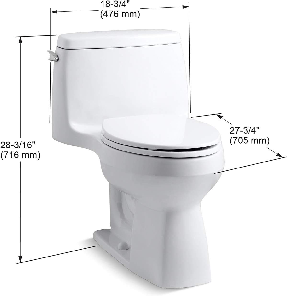 KOHLER 3811-96 Santa Rosa Comfort Height Elongated 1.6 GPF Toilet with AquaPiston Flush Technology and Left-Hand Trip Lever, Biscuit - - 
