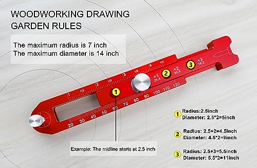 Woodworking Compass Scriber, Portable Aluminum Alloy Woodworking Compass Tool, Adjustable Metric/Inch Arc Drawing Ruler Circle Drawing Ruler Marking Gauge Circle Marking Tool (mini)