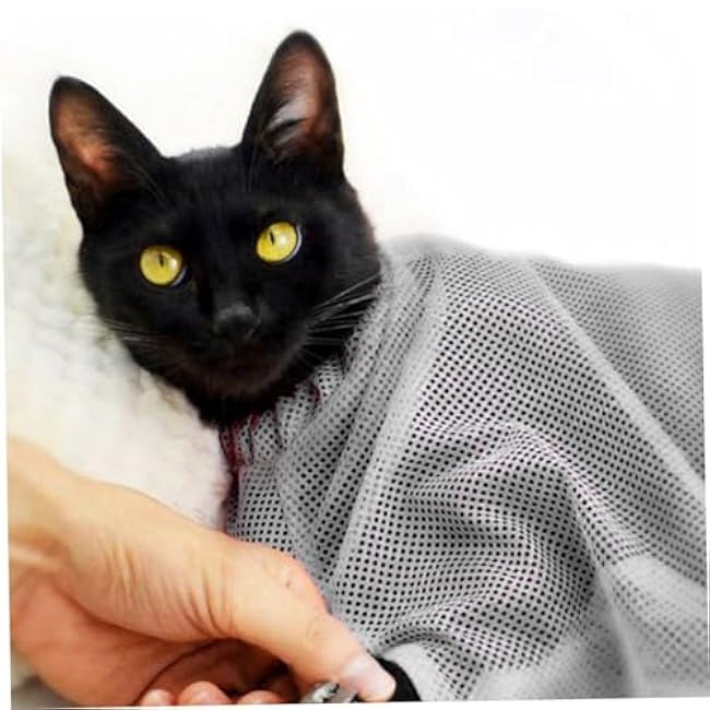 Multi-Function Cat Grooming Bag Grey Breathable Mesh for Bathing Nail Trimming Medication Feeding with Easy Control Pull Rope Suitable for Cats and Kittens-gCVSnzg0