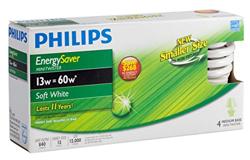 Philips 417071 Energy Saver Compact Fluorescent T2 Twister (A19 Replacement) Household Light Bulb: 2700-Kelvin thumb #4