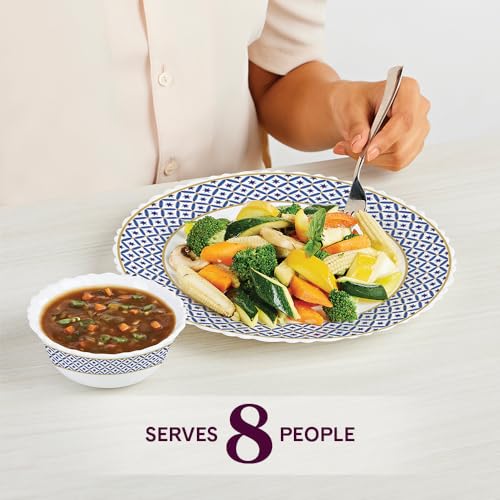 Image of Larah by Borosil Juliet Fluted Series Opalware Dinner Set | 63 Pieces for Family of 8 | Microwave & Dishwasher Safe | Bone-Ash Free | Crockery Set for Dining & Gifting | Plates & Bowls | White