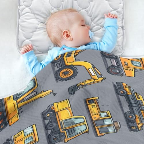 Image of Construction Excavator Trucks Baby Blankets Soft Warm Crib Stroller Blanket for Toddler Newborn Girls Boys 30x40in