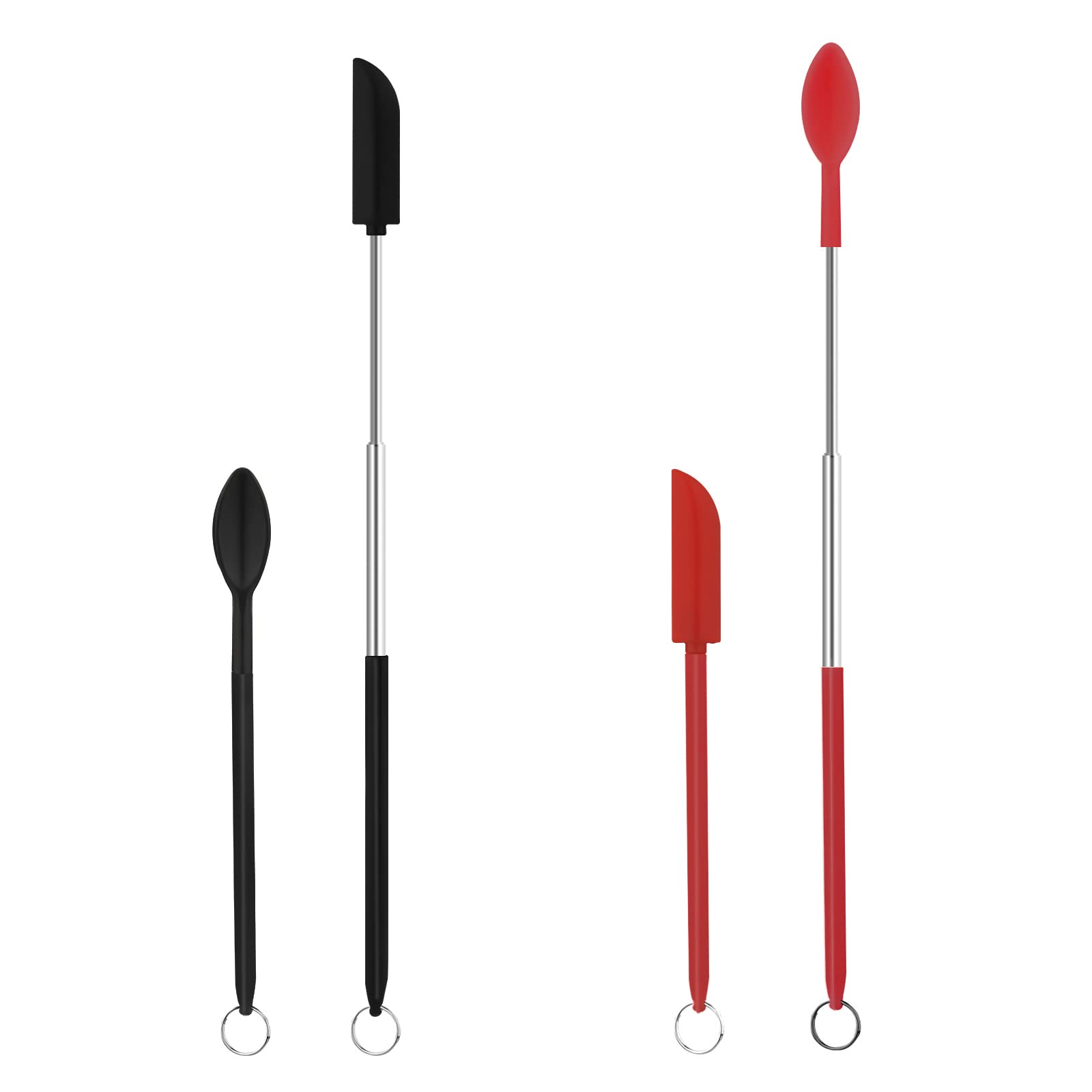 SAVITA Spatula and Spoon Sets Silicone, 2pcs Telescopic Spatula 2pcs Scooping Spoon Silicone Spatula Sets with Hanging Buckle Telescoping Spatula and Spoon for Kitchen Cooking Cosmetics