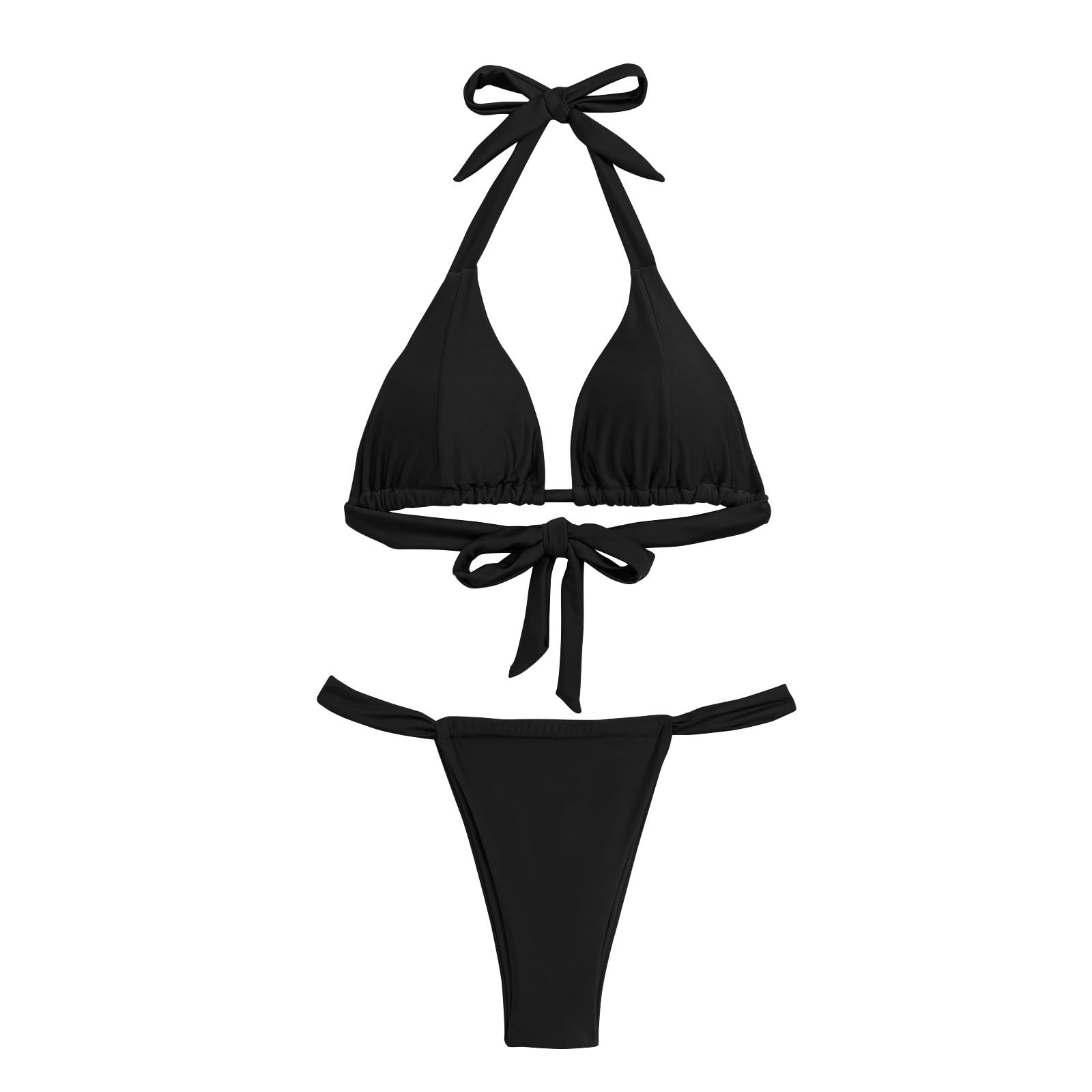 Womens Two Piece Bathing Suits Sexy Halter Lace up Bikini Sets Solid Open Back Swimsuit Triangle Bottoms Beachwear