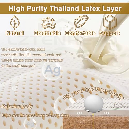 Firm Coconut Coir Mattress Topper for Back Pain Relief Supportive Floor Mattress Pad White 2-B Full Size 9cm Thickness - Comfortable & Sleep Solution – Bild 7