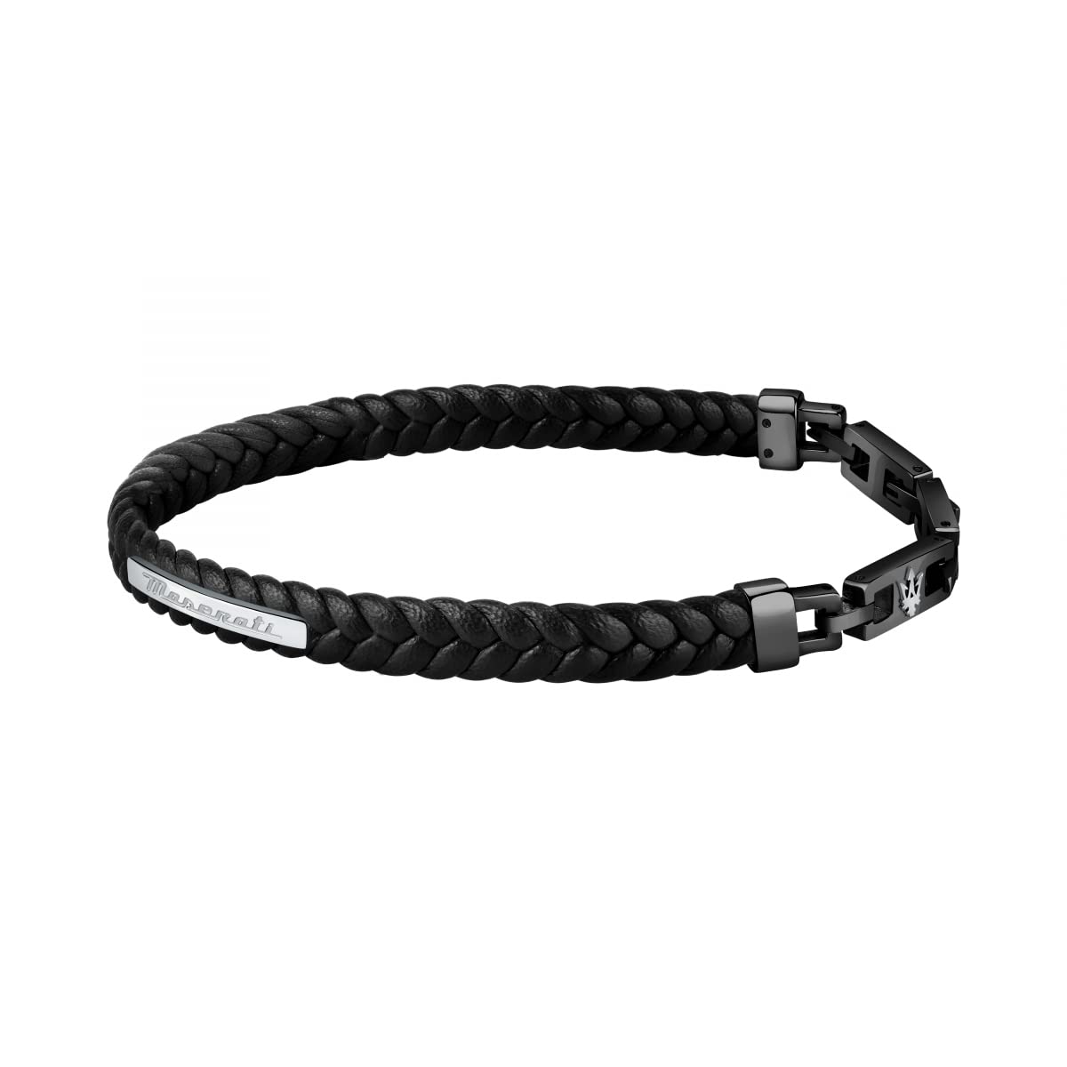 Maserati Jewels Bracciale Uomo in Acciaio,pelle riciclata,IP nero - JM222AVE02