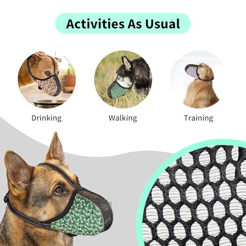 Image of Dog Muzzle for Extra Large Size Dogs to Prevent Biting Chewing Barking Soft Air Mesh Muzzles Reflective Ajustable Full Coverage Dog Mouth Guard Cover for Grooming Scavenging Green XXL
