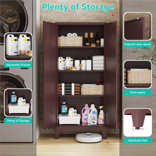 Image of Metal Storage Cabinet with Doors and Adjustable Shelves