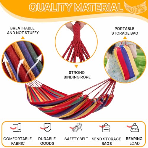 Hängematte Outdoor, Hängematte, Camping Hammock, Tragbar Und Atmungsaktiv Mit Einer Tragfähigkeit Von 200kg Mit Riemen + Aufbewahrungstasche Für Garten,Indoor,Balkon,Terrasse,Camping(Bunt) – Bild 4